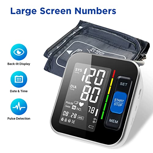Blood Pressure Monitor BP Machine Upper Arm Large Backlit Screen Big Numbers Easy to Read & Adjustable Cuff & Storage Bag