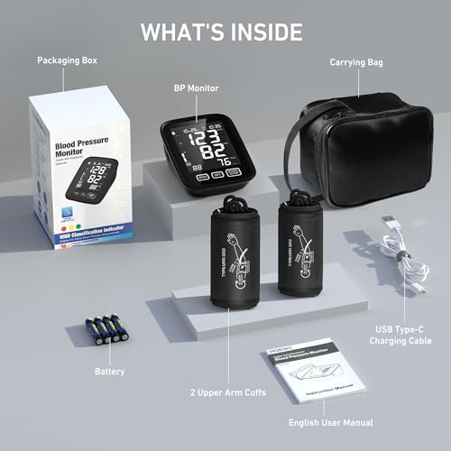 Blood Pressure Machine for Home Use - 9"-17" M/L & 13"-21" XL Cuffs, 2 Size Cuffs Medium/Large and Extra Large, Accurate Digital Automatic Upper Arm BP Monitor, Large Backlit Display, 2-User 1000 Mem