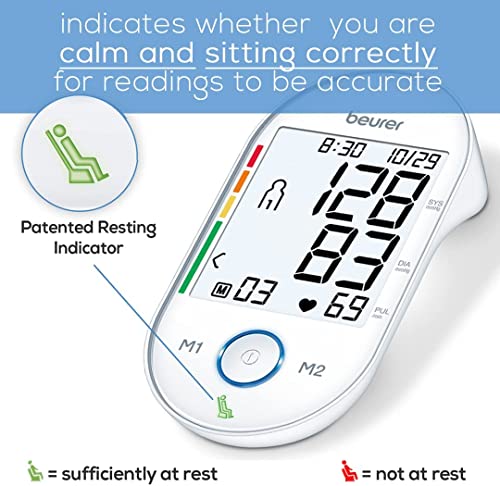 Beurer BM55 Blood Pressure Machine – XL Backlit Display, Arrhythmia Alarm, Portable Storage Kit, 2 Users, Automatic Blood Pressure Cuff, Resting Indicator – Blood Pressure Monitor Batteries Included