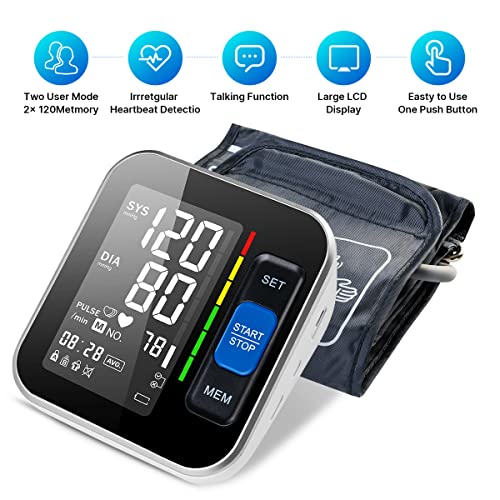 Blood Pressure Monitor BP Machine Upper Arm Large Backlit Screen Big Numbers Easy to Read & Adjustable Cuff & Storage Bag