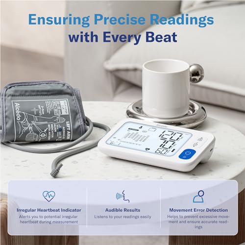 Alcedo Bluetooth Blood Pressure Monitor for Home Use, Accurate Upper Arm Smart BP Machine with Wide Range Cuff, App-Enabled for iOS & Android, Super Large Backlit Screen, 2 x 250 Memory