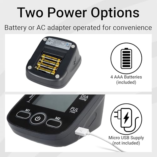 Vive Precision Blood Pressure Monitor - Upper Arm Digital Pulse BP Machine - Accurate Heart Rate Sensor for Home Use - Portable BPM with Large LCD Display - Automatic Heartbeat Monitoring System Kit