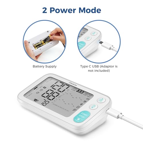 Checkme Blood Pressure Monitors for Home Use, Automatic Digital BP Machine with Bluetooth, Dual Display with 7 Days Trends, XL Size Cuff 8.7-17.7˝, 2 * 250 Storage, Dual Power Supply, Voice Broadcast