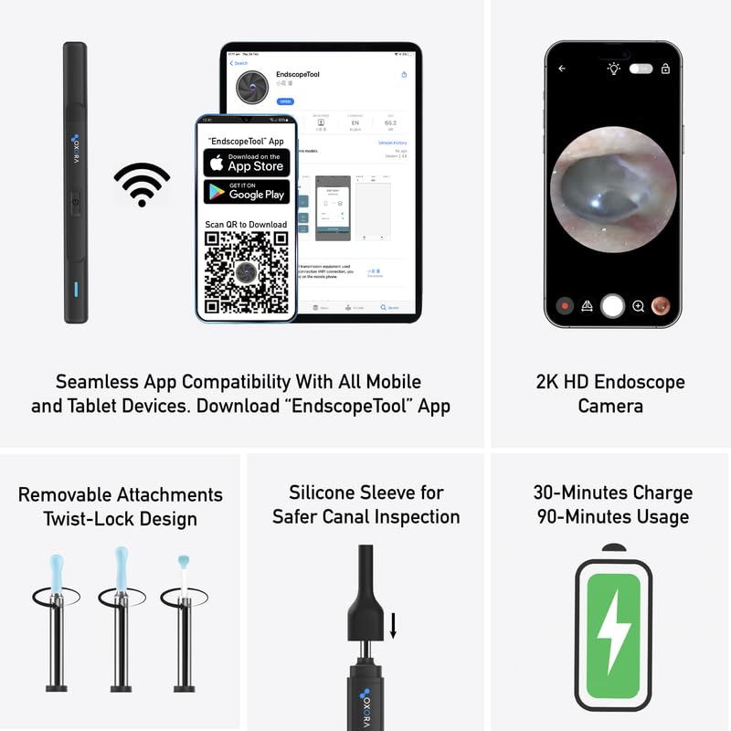 Wireless Otoscope with LED Light - Ear Care Kit