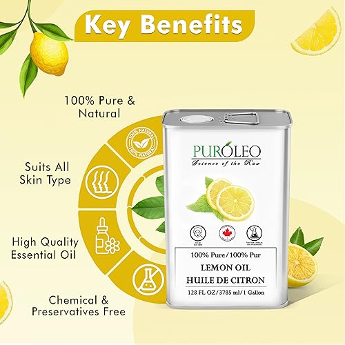 PUROLEO Lemon Essential Oil - 100% Pure, Natural