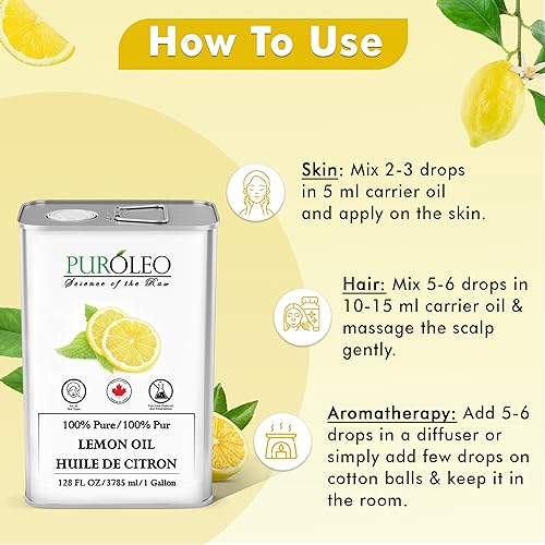 PUROLEO Lemon Essential Oil - 100% Pure, Natural