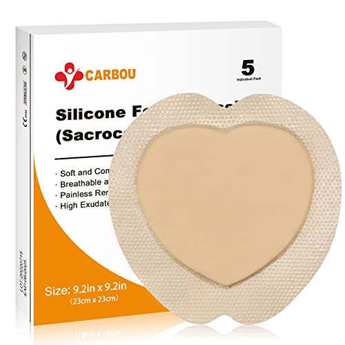 Carbou Silicone Sacral Foam Dressing, 9''x9'' Box of 5