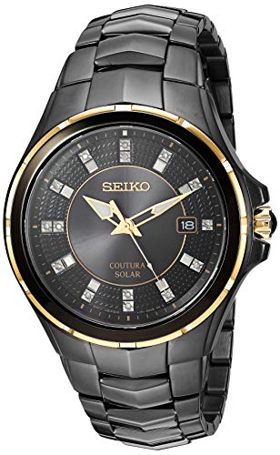 SEIKO SNE506 Men's Coutura Solar Watch, Black/Gold Tone