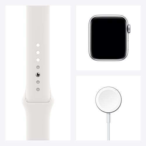 Silver Apple Watch SE with White Sport Band