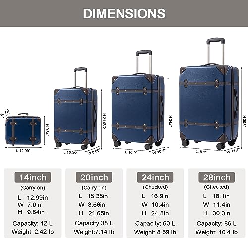 Vintage Trunk Luggage Set with Double Spinner Wheels