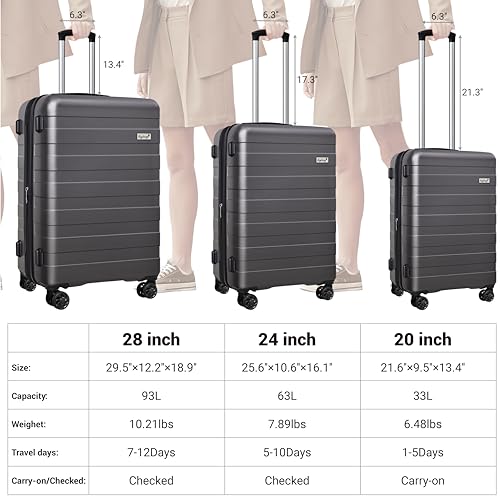 KEYTANG Zebra Print Expandable Luggage Set, Gray