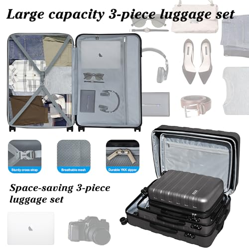 KEYTANG Zebra Print Expandable Luggage Set, Gray