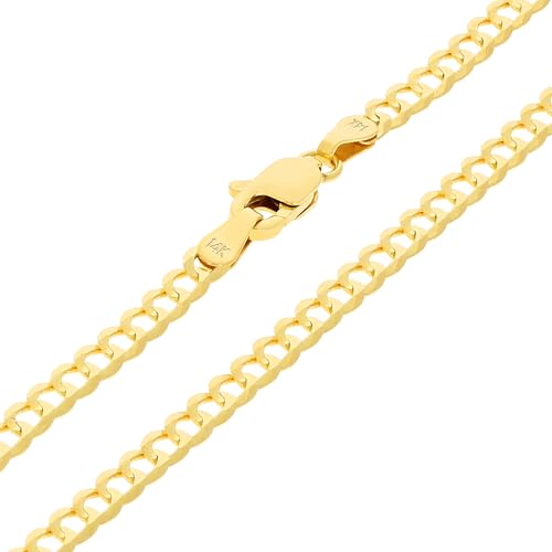 Nuragold 14k Yellow Gold 3mm Curb Chain Necklace