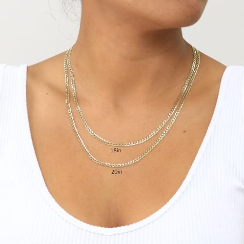 Nuragold 14k Yellow Gold 3mm Curb Chain Necklace