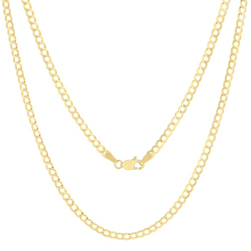 Nuragold 14k Yellow Gold 3mm Curb Chain Necklace