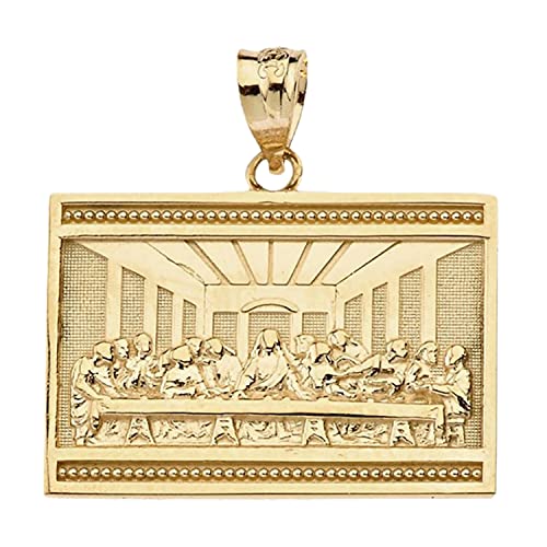 14K Yellow Gold Last Supper Rectangle Medal Necklace