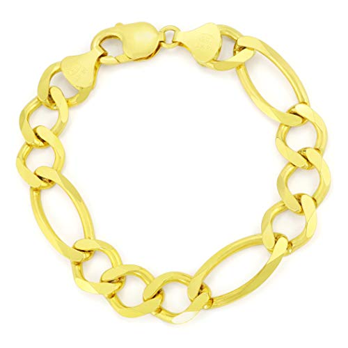 Men's 14k Yellow Gold 12mm Thick Figaro Chain Bracelet