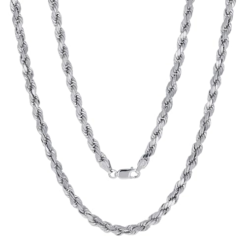Nuragold 10k White Gold 4mm Rope Chain Necklace