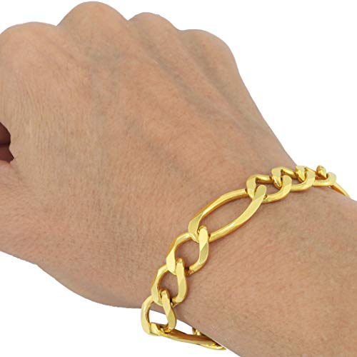 Men's 14k Yellow Gold 12mm Thick Figaro Chain Bracelet