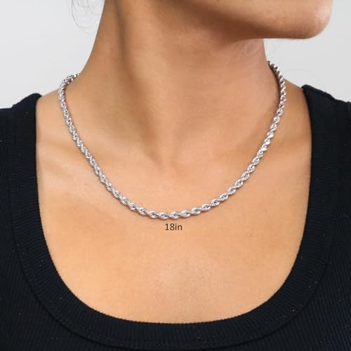 Nuragold 10k White Gold 4mm Rope Chain Necklace