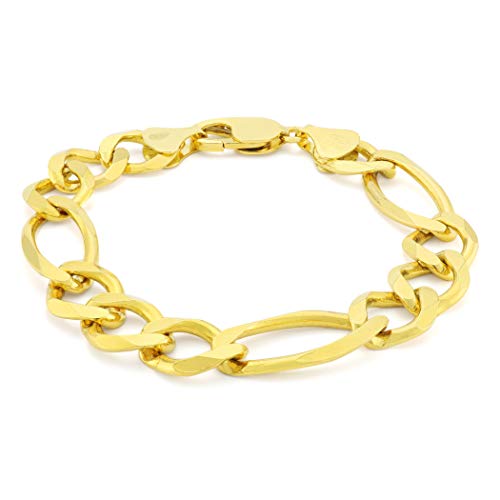 Men's 14k Yellow Gold 12mm Thick Figaro Chain Bracelet