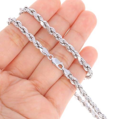 Nuragold 10k White Gold 4mm Rope Chain Necklace