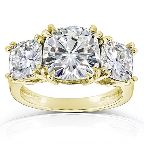 3 Stone Cushion Diamond Engagement Ring in Yellow Gold