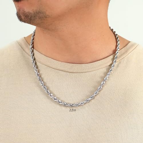10k White Gold Diamond Cut Rope Chain Necklace