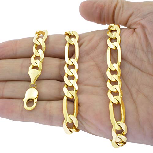 Men's 14k Yellow Gold 12mm Thick Figaro Chain Bracelet