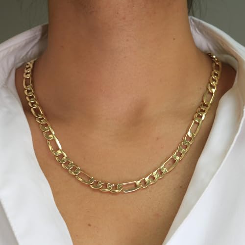 Nuragold 10k Figaro Chain Link Necklace Set