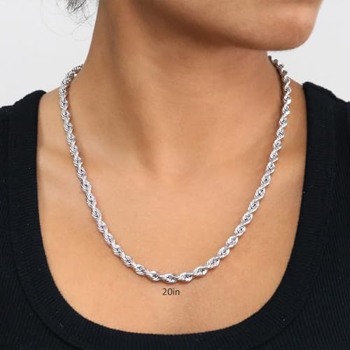 10k White Gold Diamond Cut Rope Chain Necklace