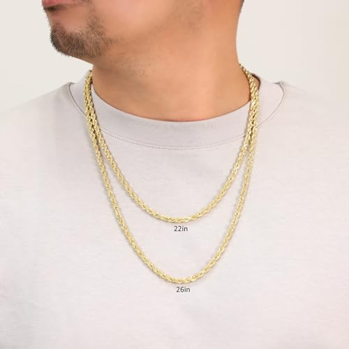 Nuragold 10k Yellow Gold Rope Chain with Diamond-Cut