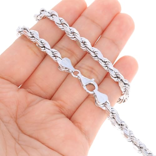 10k White Gold Diamond Cut Rope Chain Necklace