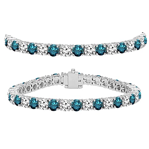 Dazzlingrock Collection 15 CT Blue & White Diamond Tennis Bracelet