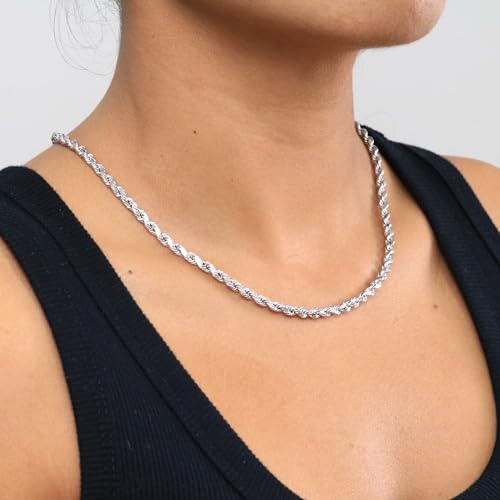 Nuragold 10k White Gold 4mm Rope Chain Necklace