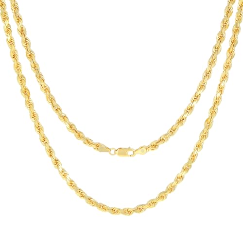Nuragold 14k Yellow Gold 4mm Rope Chain Necklace