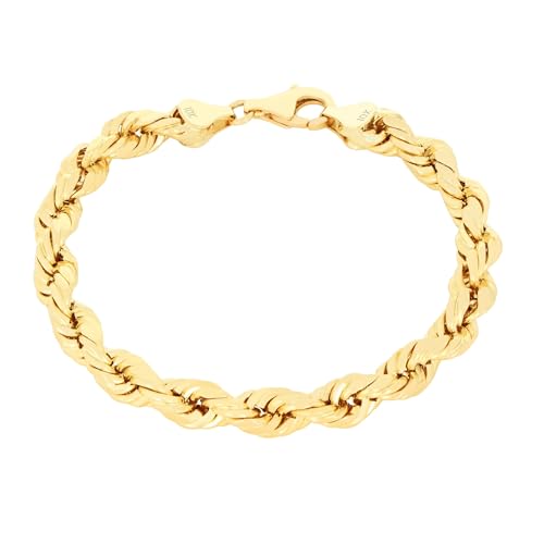 Nuragold 10k Yellow Gold Diamond Cut Rope Chain Bracelet