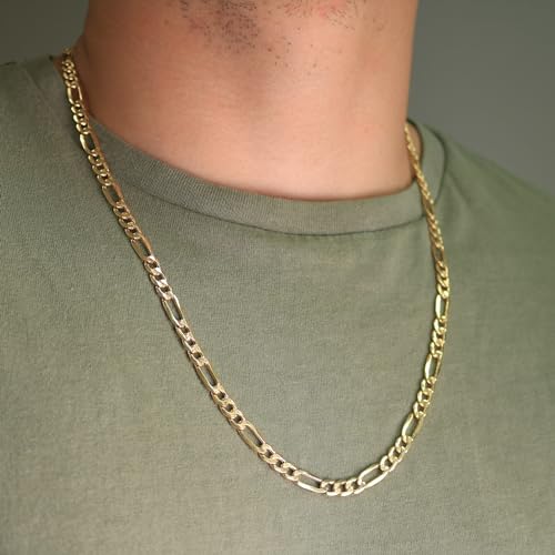 Nuragold 10k Figaro Chain Link Necklace Set