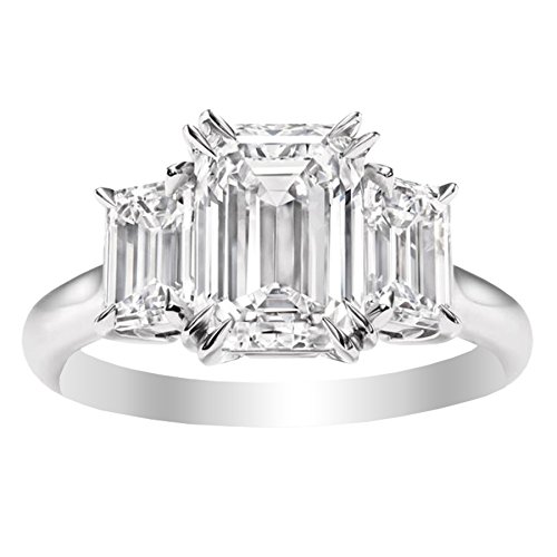 Emerald Diamond 3 Stone Engagement Ring in Platinum