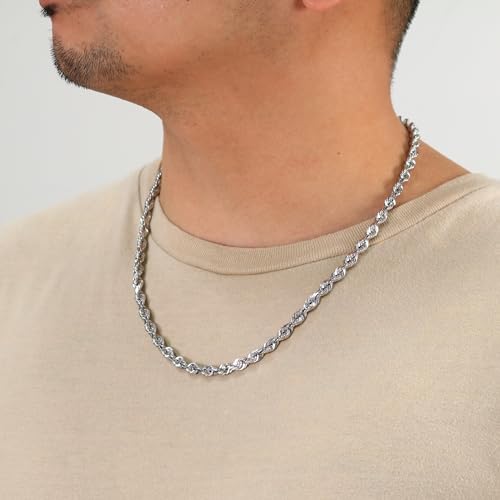 10k White Gold Diamond Cut Rope Chain Necklace