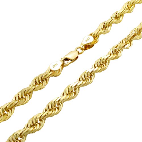 14k Yellow Gold 6mm Solid Rope Chain Necklace