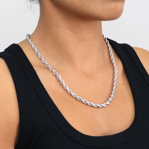 10k White Gold Diamond Cut Rope Chain Necklace