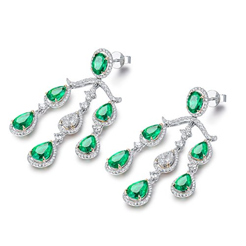 14K/18K Gold Emerald Diamond Drop Dangle Earrings