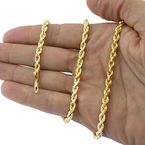 14k Yellow Gold 6mm Solid Rope Chain Necklace
