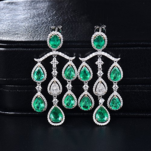 14K/18K Gold Emerald Diamond Drop Dangle Earrings