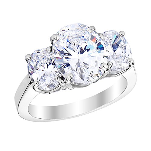 3ct Three Stone GIA Oval Diamond Ring, White Gold