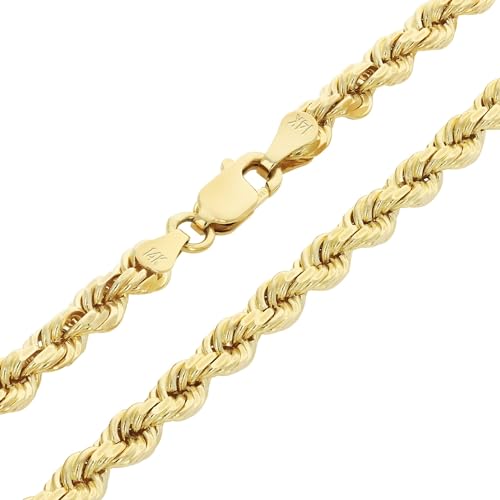 Nuragold 14k Yellow Gold Solid Rope Chain Necklace