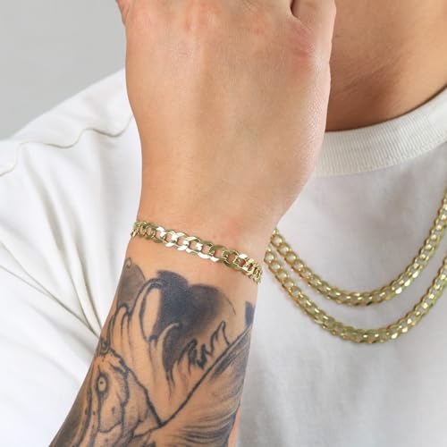 Nuragold 10k Yellow Gold 7mm Curb Chain Bracelet