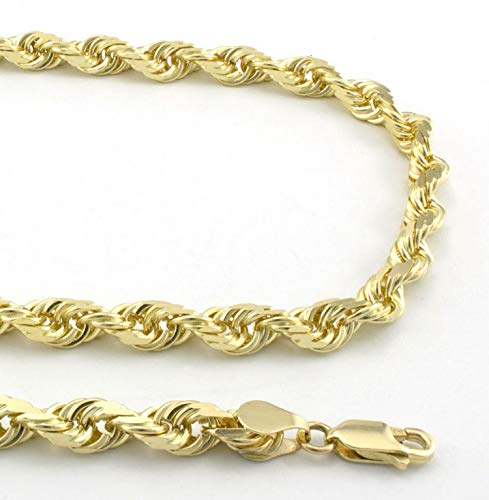 14k Yellow Gold 6mm Solid Rope Chain Necklace