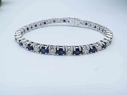 18K Blue Sapphire & White Diamond Tennis Bracelet